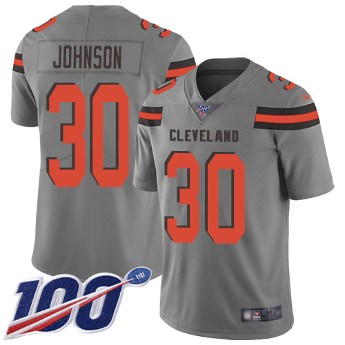 Cleveland Browns D Ernest Johnson Men Gray Limited Jersey #30 NFL Football 100th Season Inverted Legend